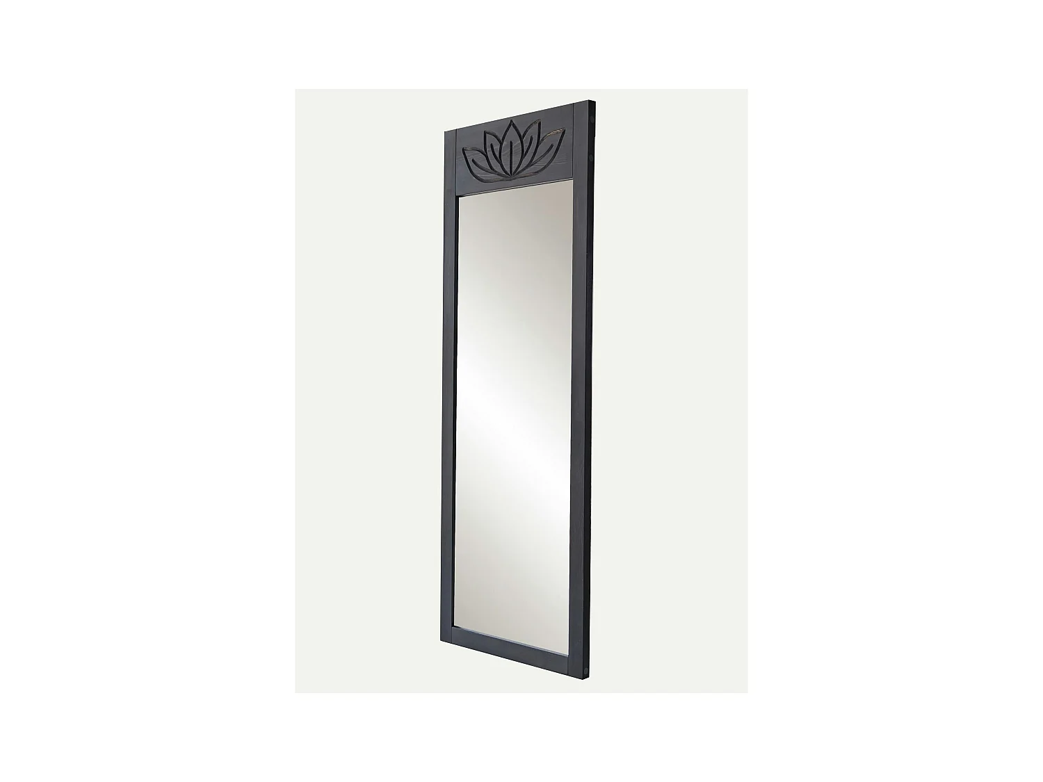 Miroir vertical en bois gris foncé - motif lotus HILO