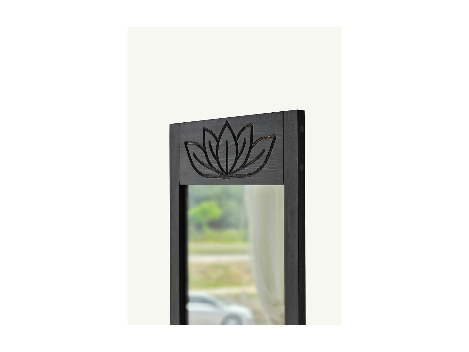 Miroir vertical en bois gris foncé - motif lotus HILO
