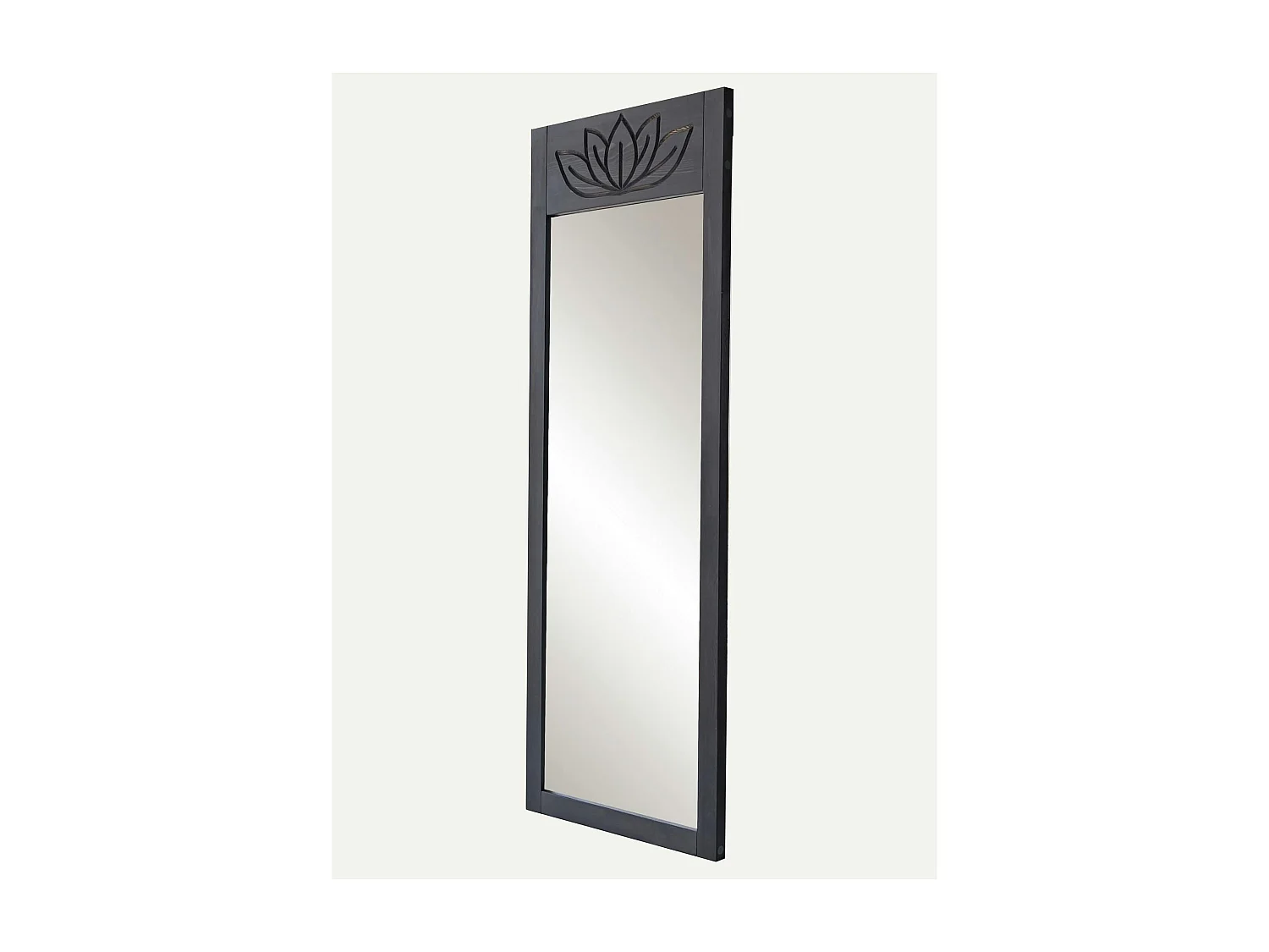 Miroir vertical en bois gris foncé - motif lotus HILO