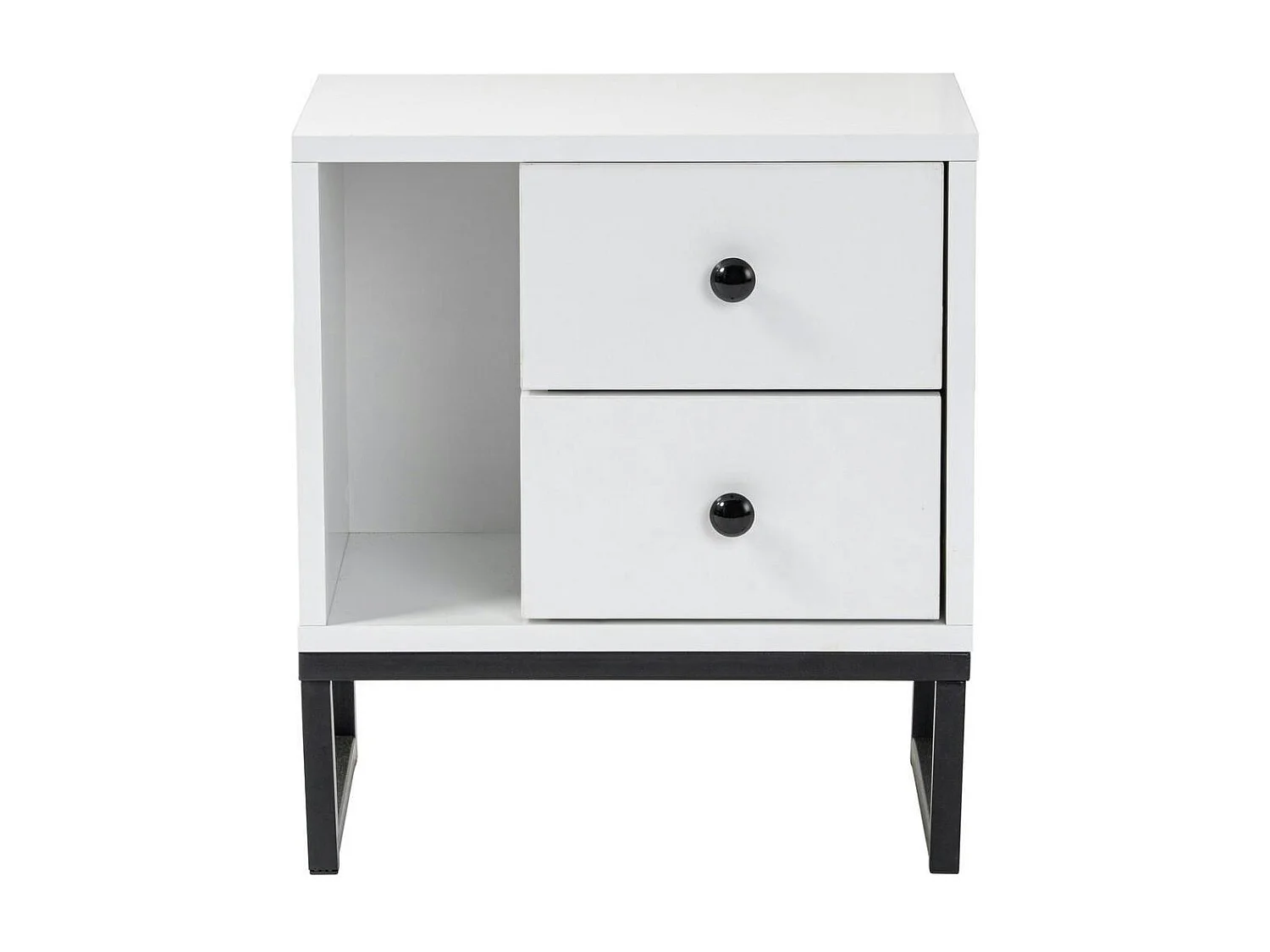 Table de nuit blanche effet laque - 2 tiroirs, 1 niche JENA