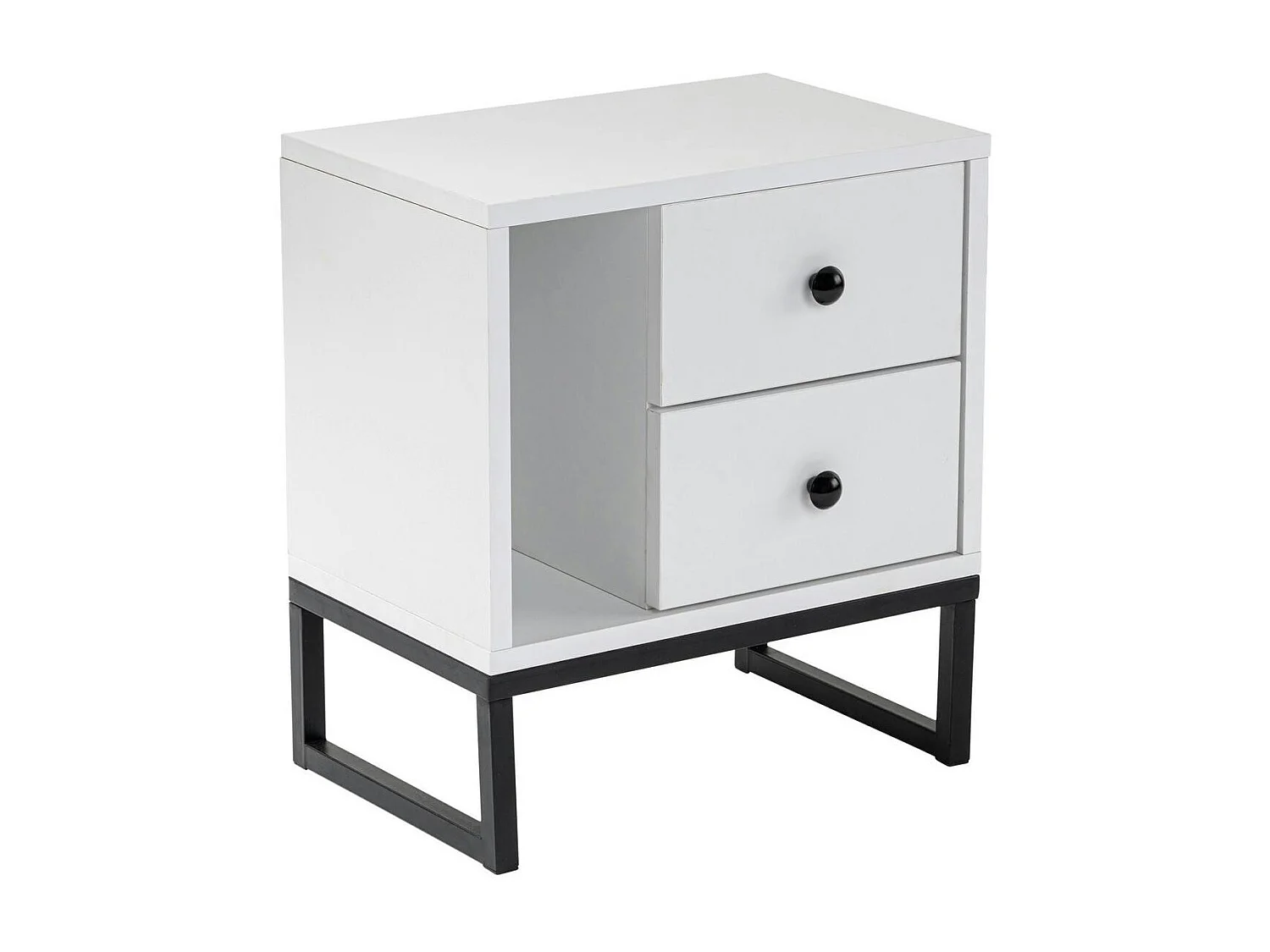 Table de nuit blanche effet laque - 2 tiroirs, 1 niche JENA