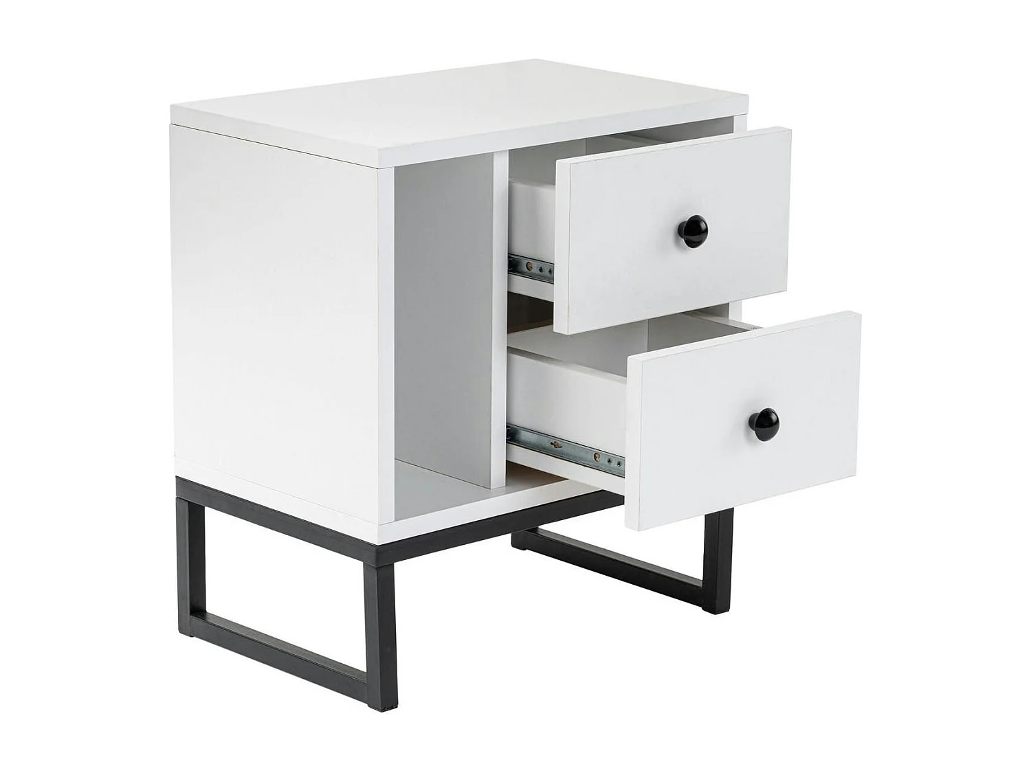 Table de nuit blanche effet laque - 2 tiroirs, 1 niche JENA