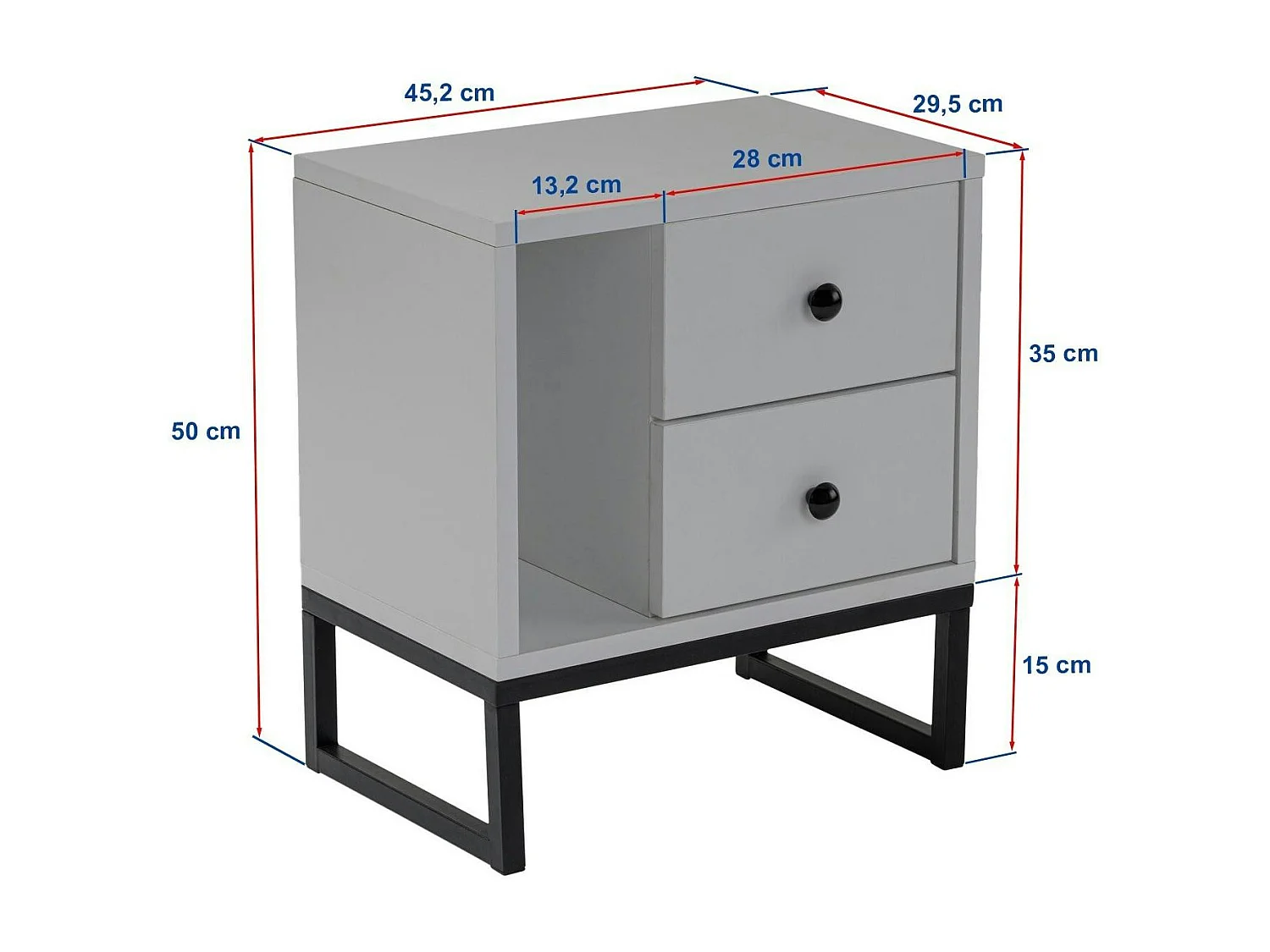 Table de nuit 2 tiroirs, 1 niche - effet travertin JENA