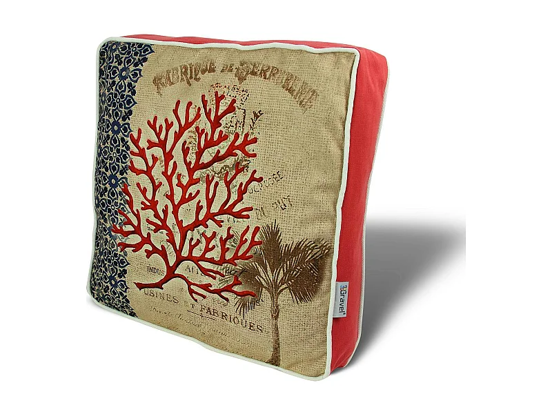 Galette de chaise vintage – corail rouge et palmier IZMIR