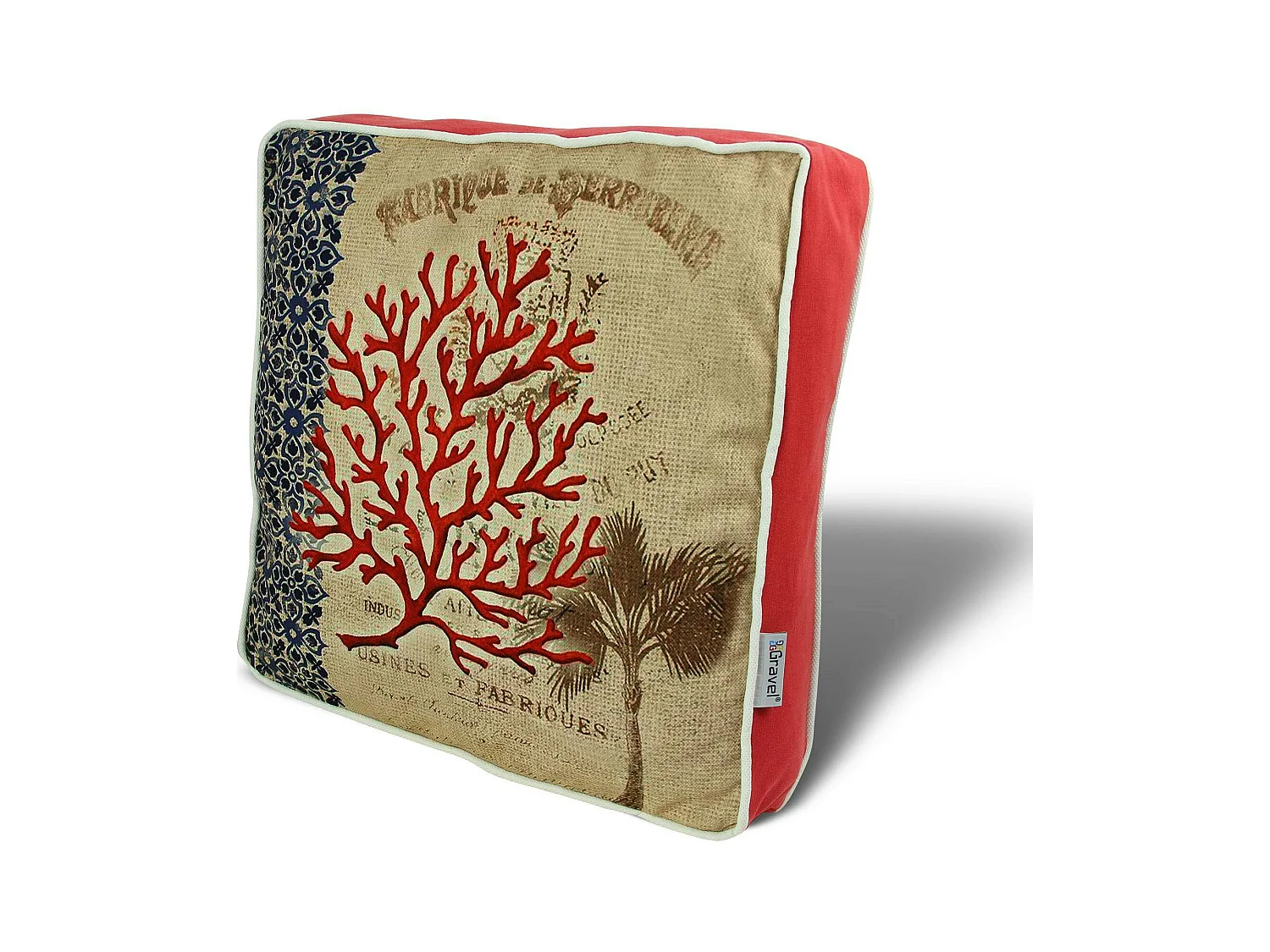 Galette de chaise vintage – corail rouge et palmier IZMIR