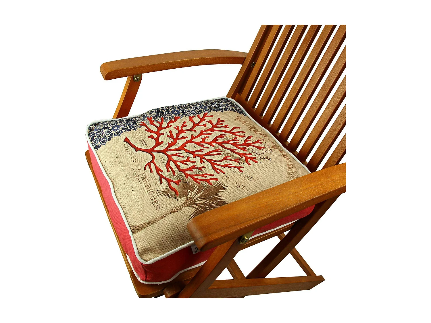 Galette de chaise vintage – corail rouge et palmier IZMIR