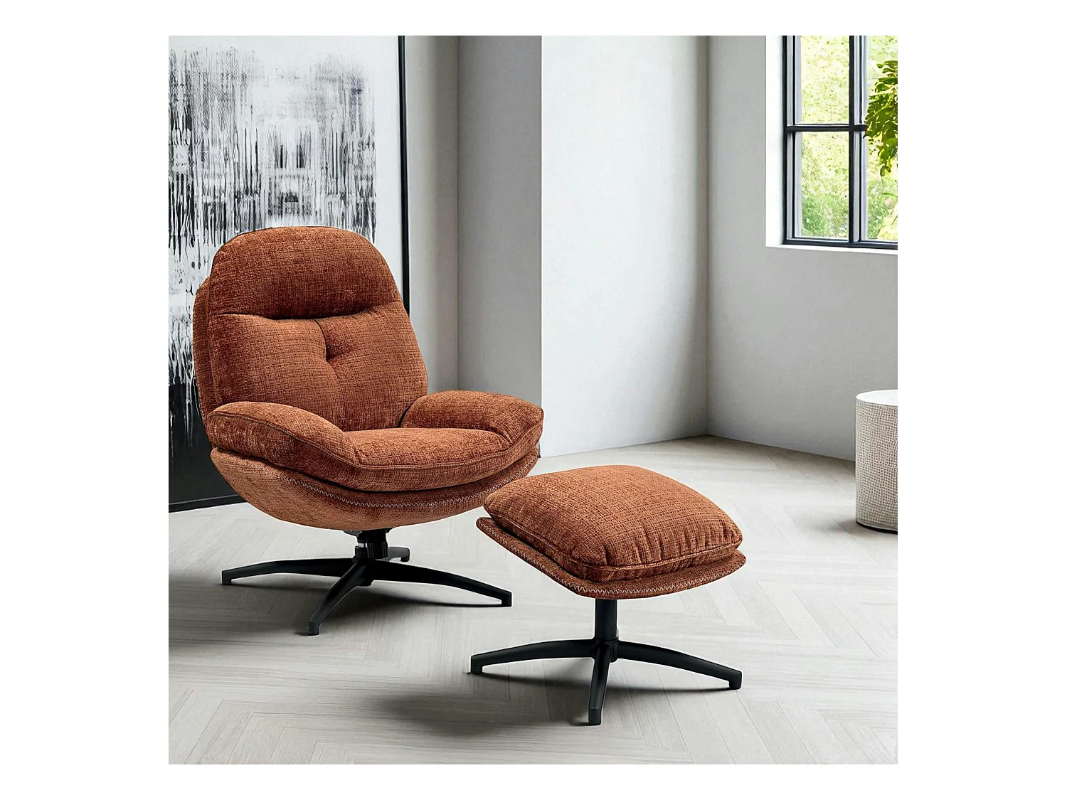 Fauteuil détente rouille pivotant avec repose-pieds IENA