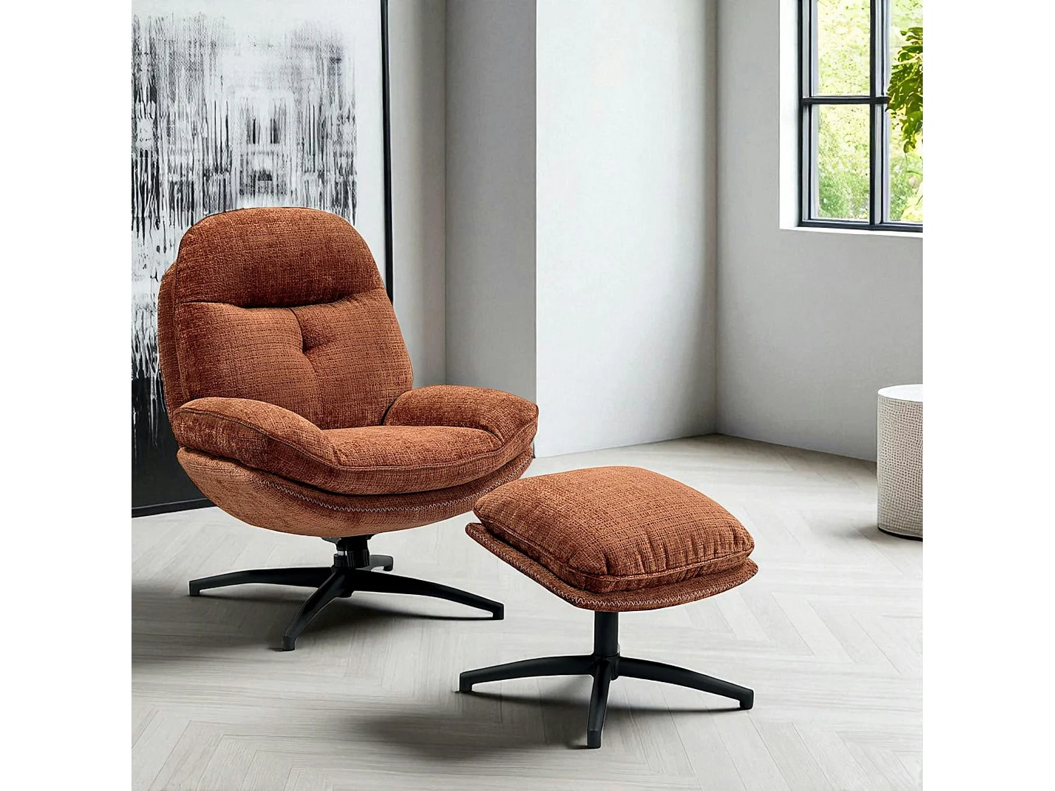 Fauteuil détente rouille pivotant avec repose-pieds IENA