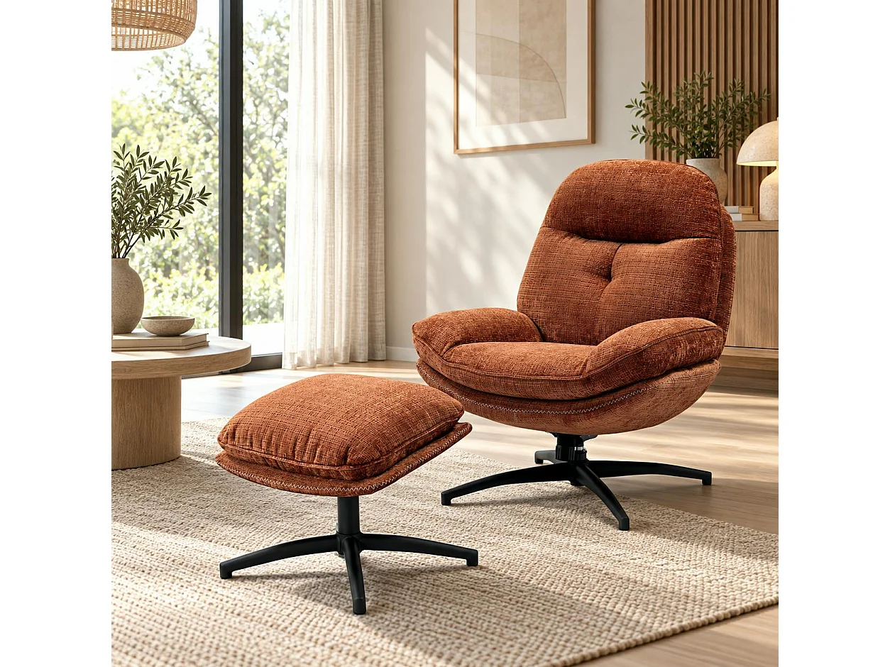 Fauteuil détente rouille pivotant avec repose-pieds IENA