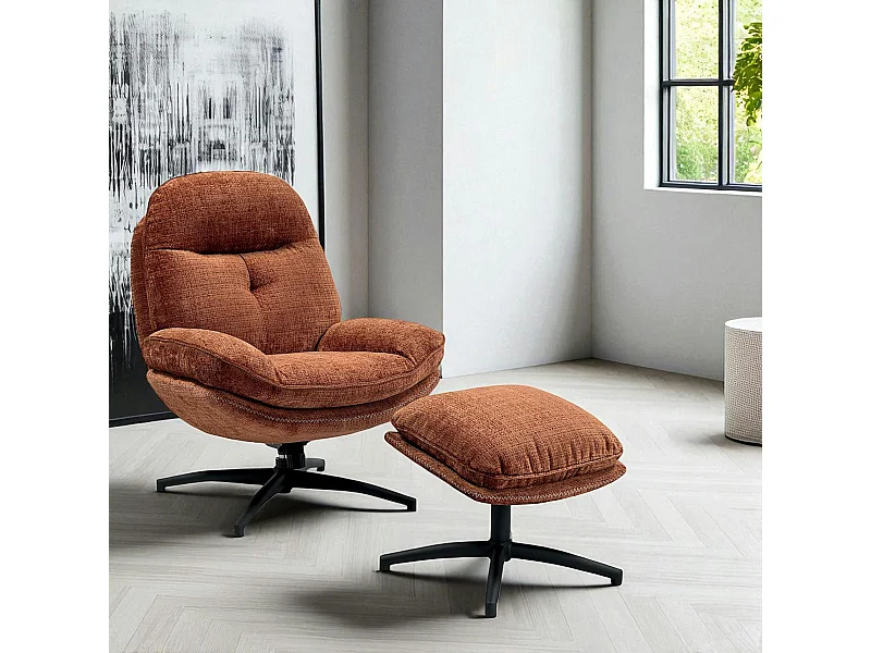 Fauteuil détente rouille pivotant avec repose-pieds IENA