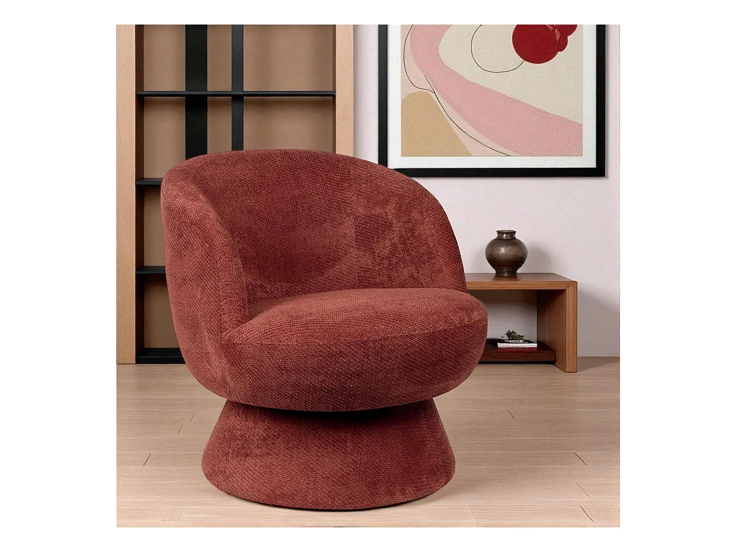 Fauteuil prune pivotant - tissu chenille, style rétro IENA
