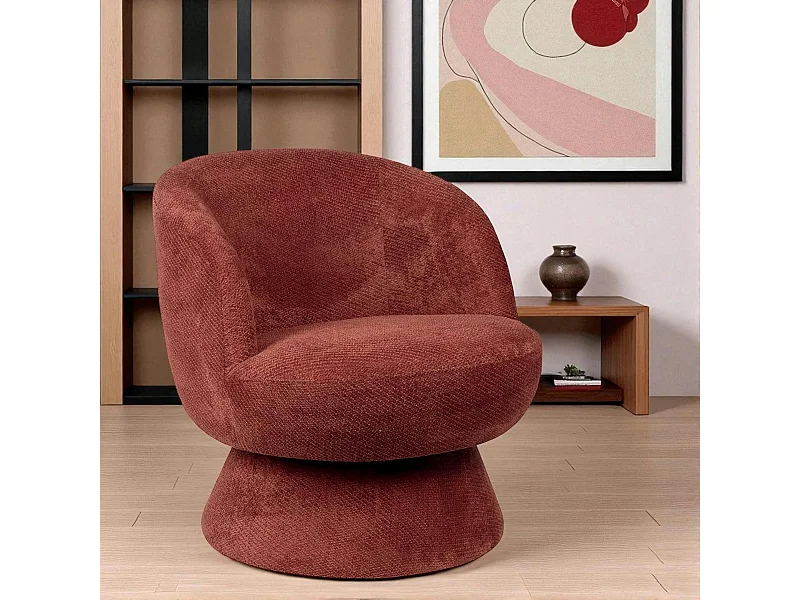 Fauteuil prune pivotant - tissu chenille, style rétro IENA