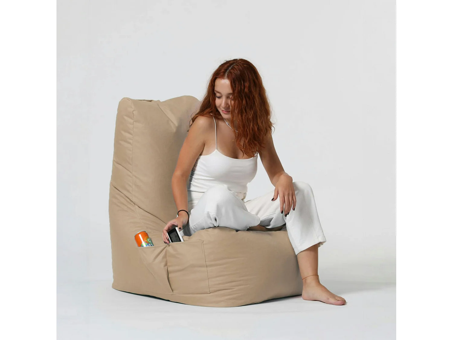 Pouf poire extérieur taupe avec poches latérales ARTA