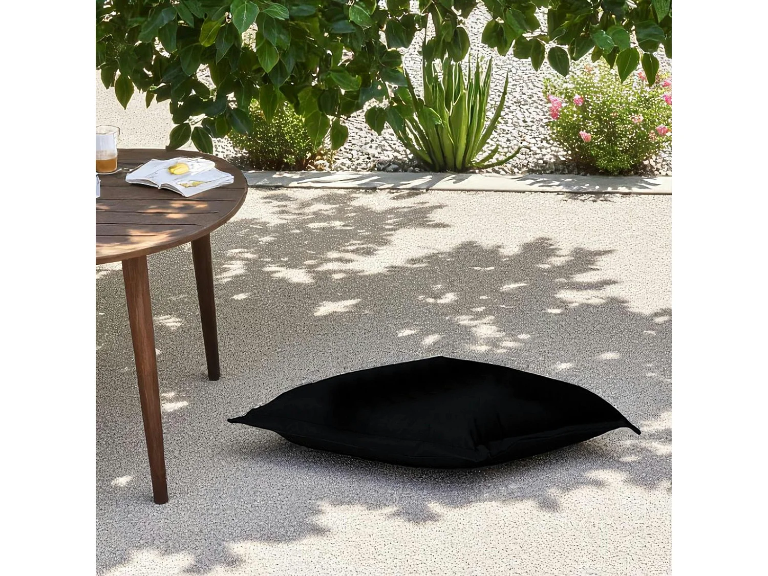 Pouf coussin de sol extérieur imperméable - noir ARTA