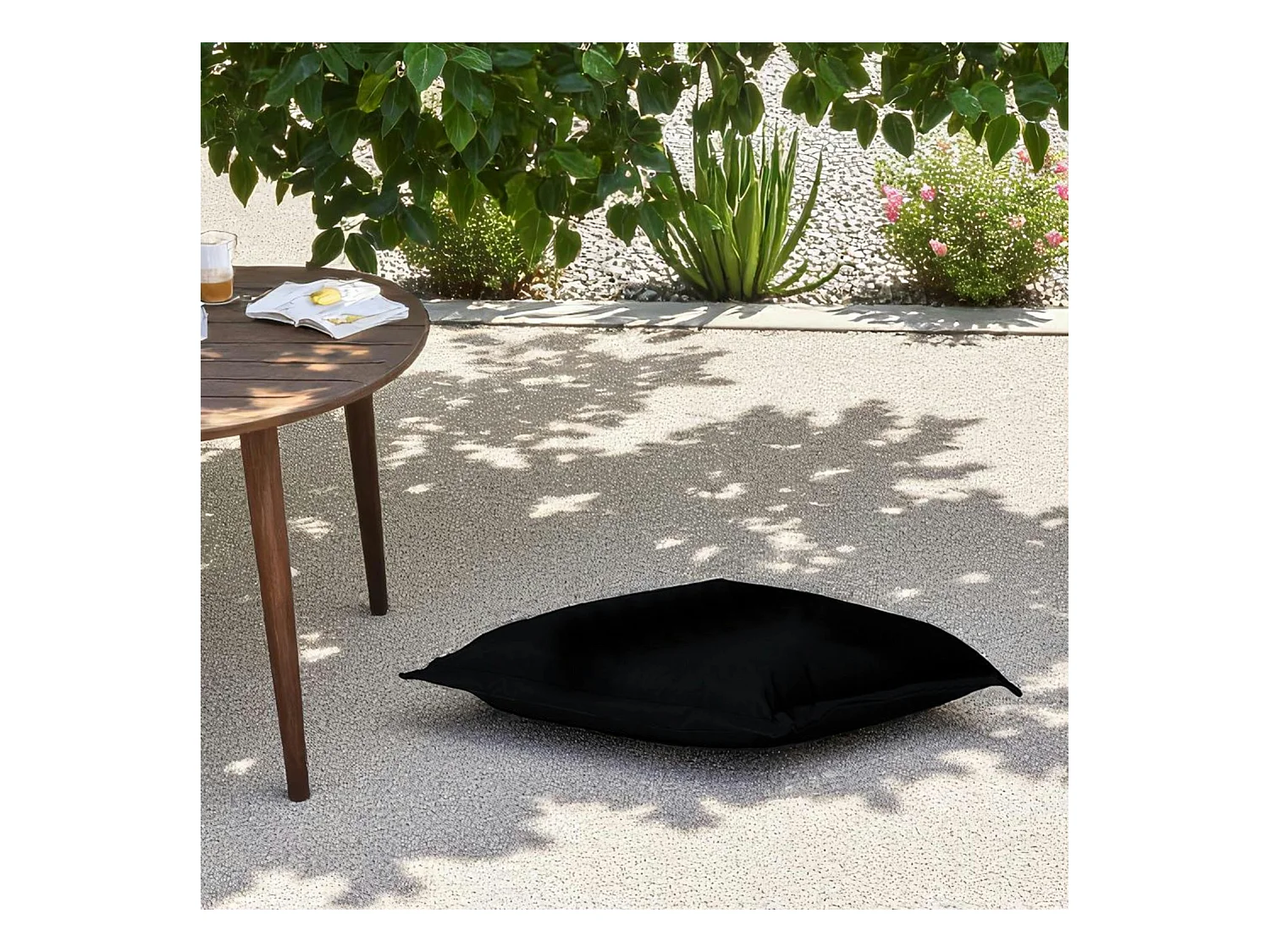 Pouf coussin de sol extérieur imperméable - noir ARTA