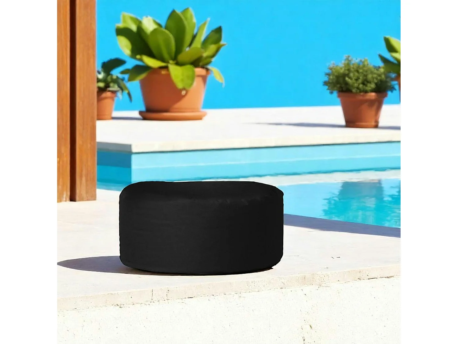 Pouf extérieur imperméable noir - forme ronde ARTA