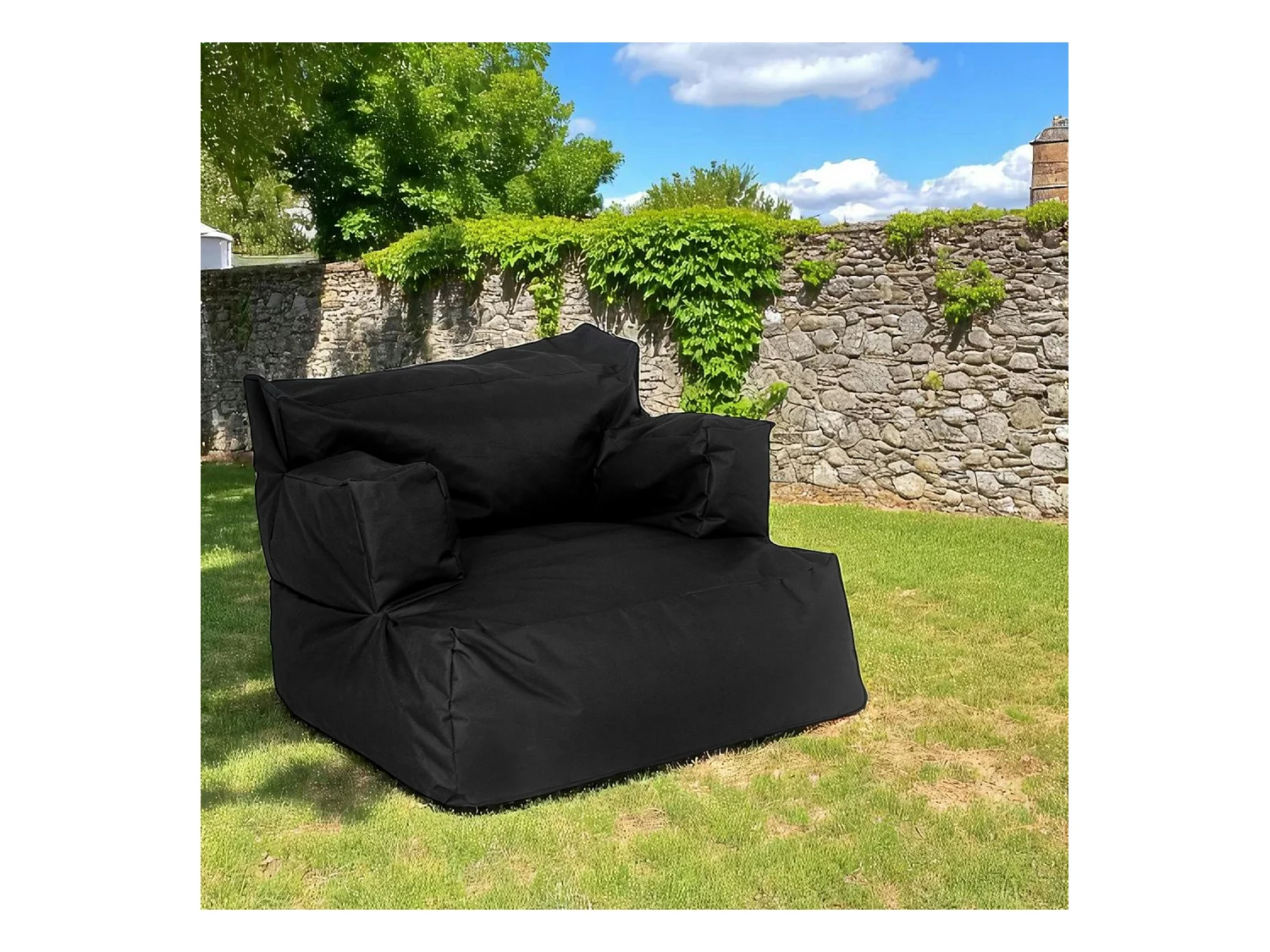 Pouf XXL extérieur avec accoudoirs - noir ARTA