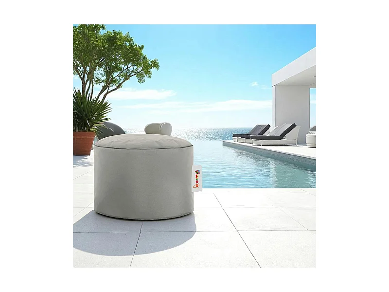 Pouf extérieur imperméable gris - forme ronde ARTA