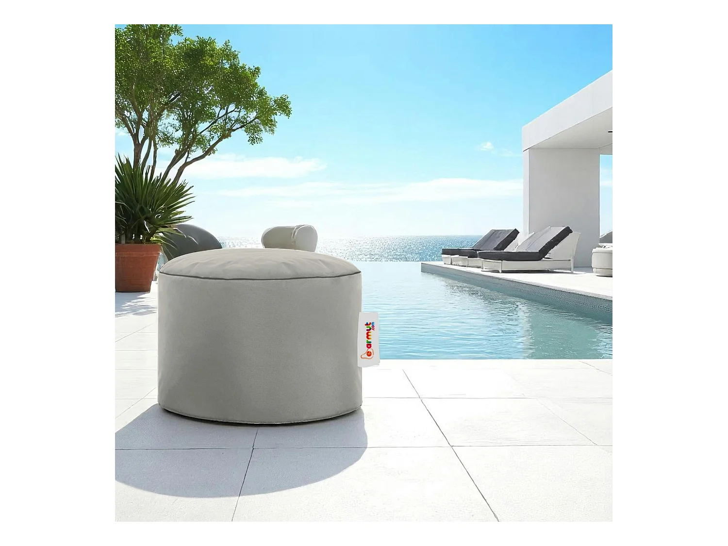 Pouf extérieur imperméable gris - forme ronde ARTA