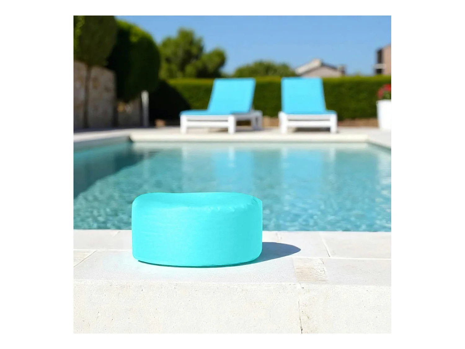 Pouf extérieur imperméable turquoise - forme ronde ARTA
