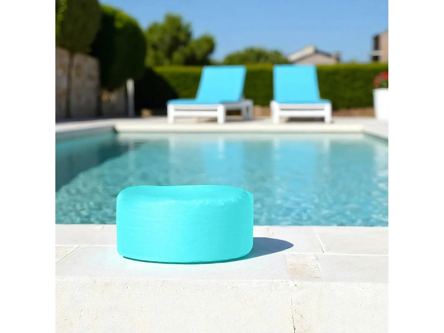 Pouf extérieur imperméable turquoise - forme ronde ARTA