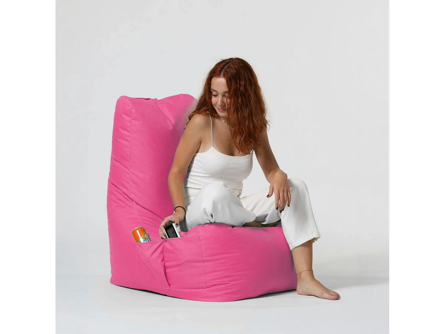 Pouf poire extérieur rose avec poches latérales ARTA