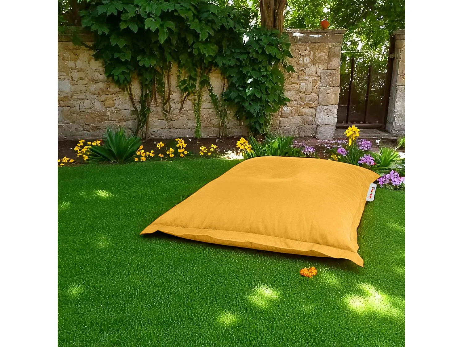 Pouf coussin de sol extérieur jaune - 100 cm ARTA