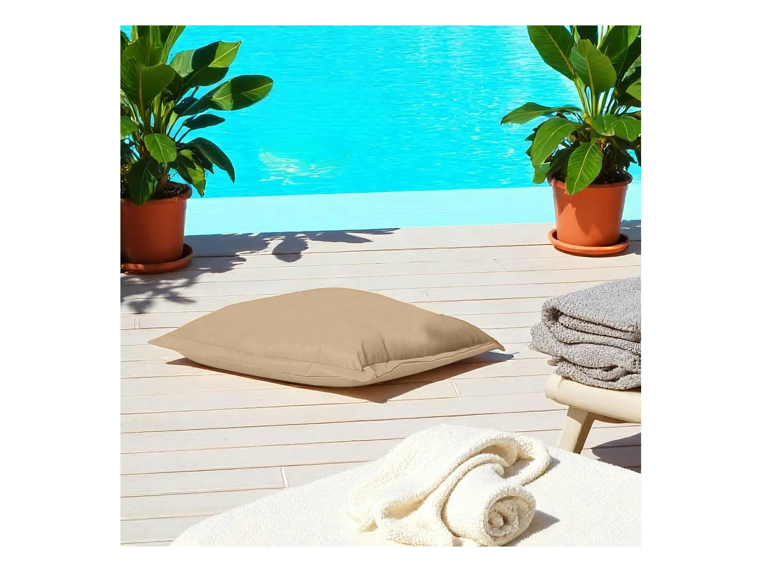 Pouf coussin de sol extérieur imperméable - taupe ARTA