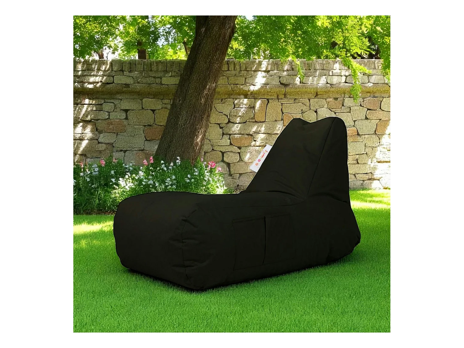 Grand pouf extérieur imperméable noir - avec poches ARTA