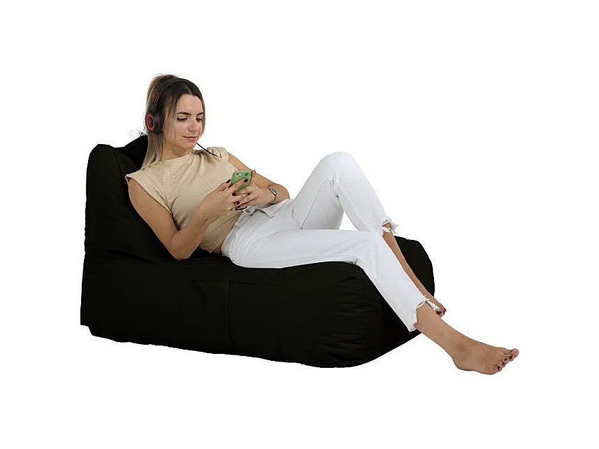 Grand pouf extérieur imperméable noir - avec poches ARTA