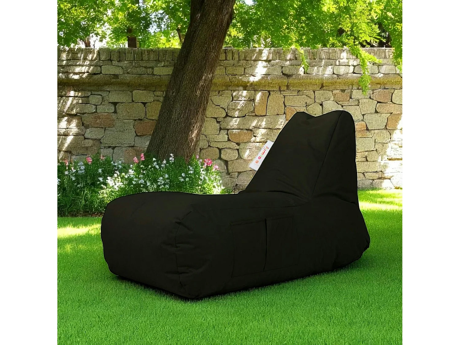 Grand pouf extérieur imperméable noir - avec poches ARTA