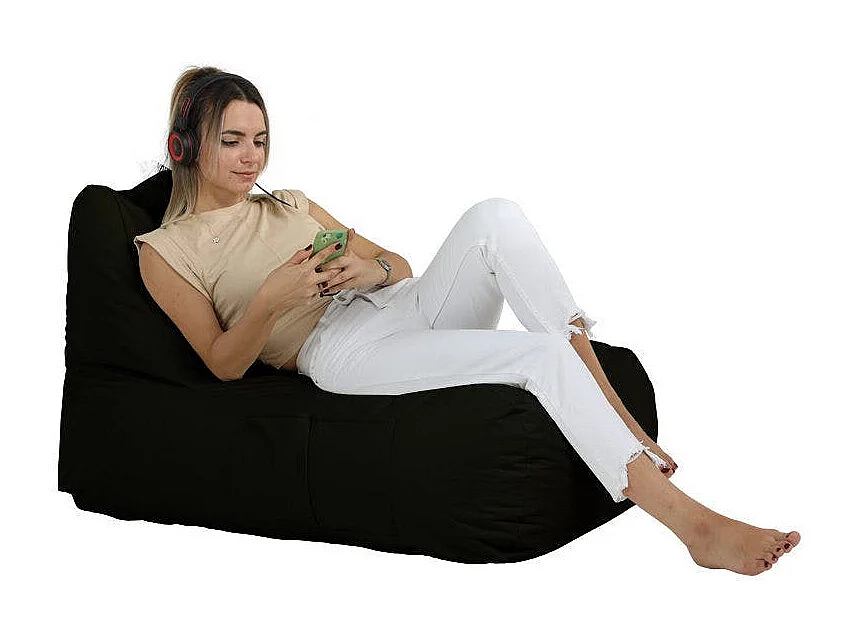 Grand pouf extérieur imperméable noir - avec poches ARTA
