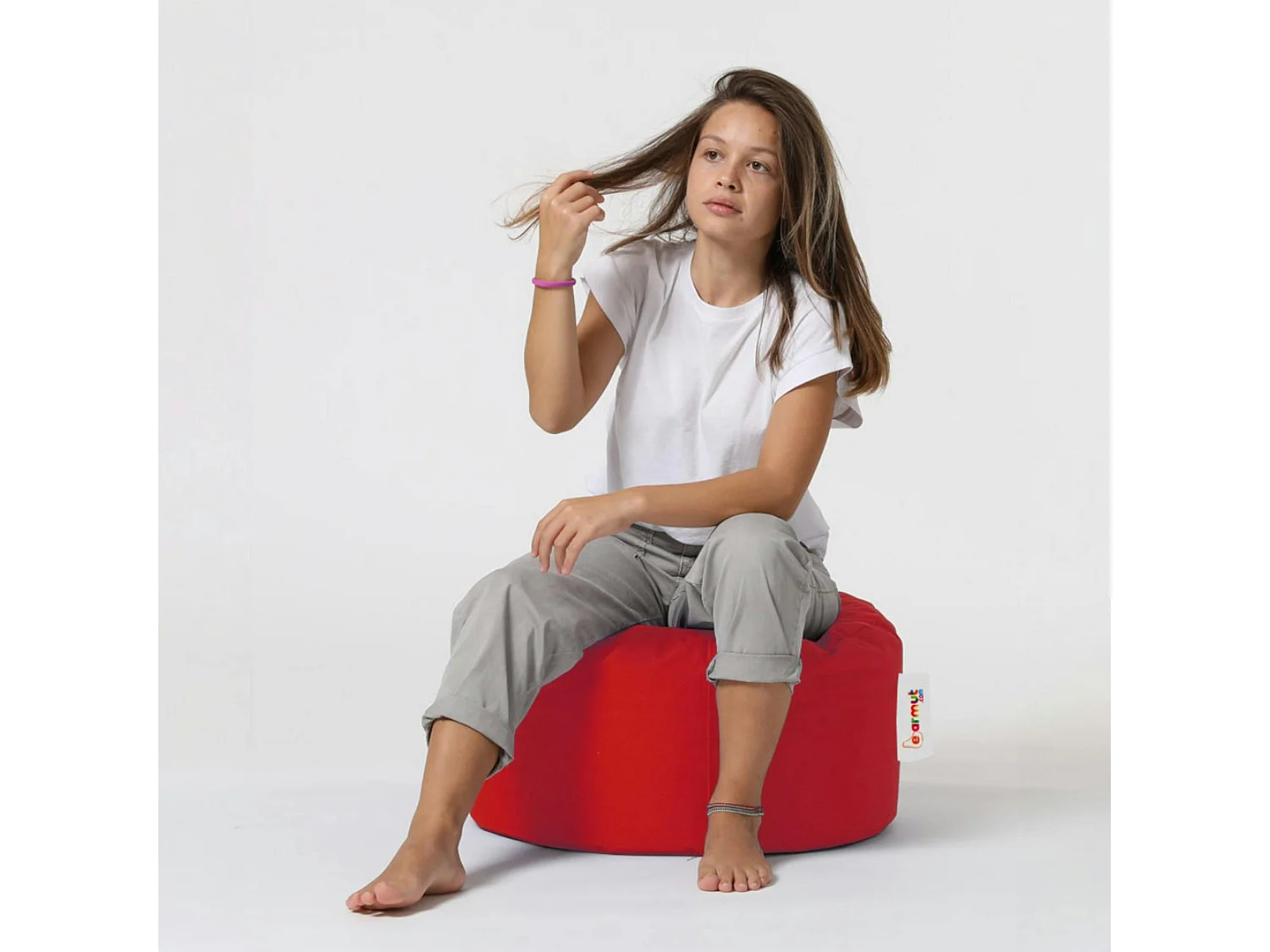 Pouf extérieur imperméable rouge - forme ronde ARTA