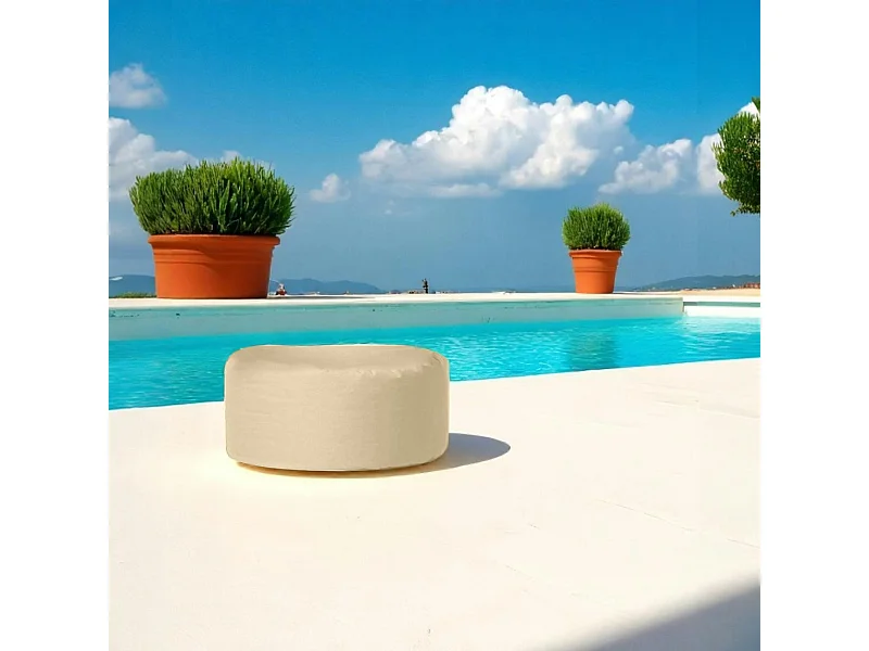 Pouf extérieur imperméable taupe - forme ronde ARTA