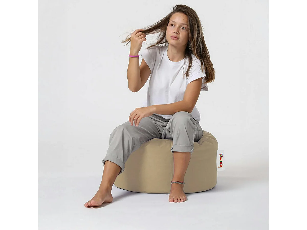 Pouf extérieur imperméable taupe - forme ronde ARTA