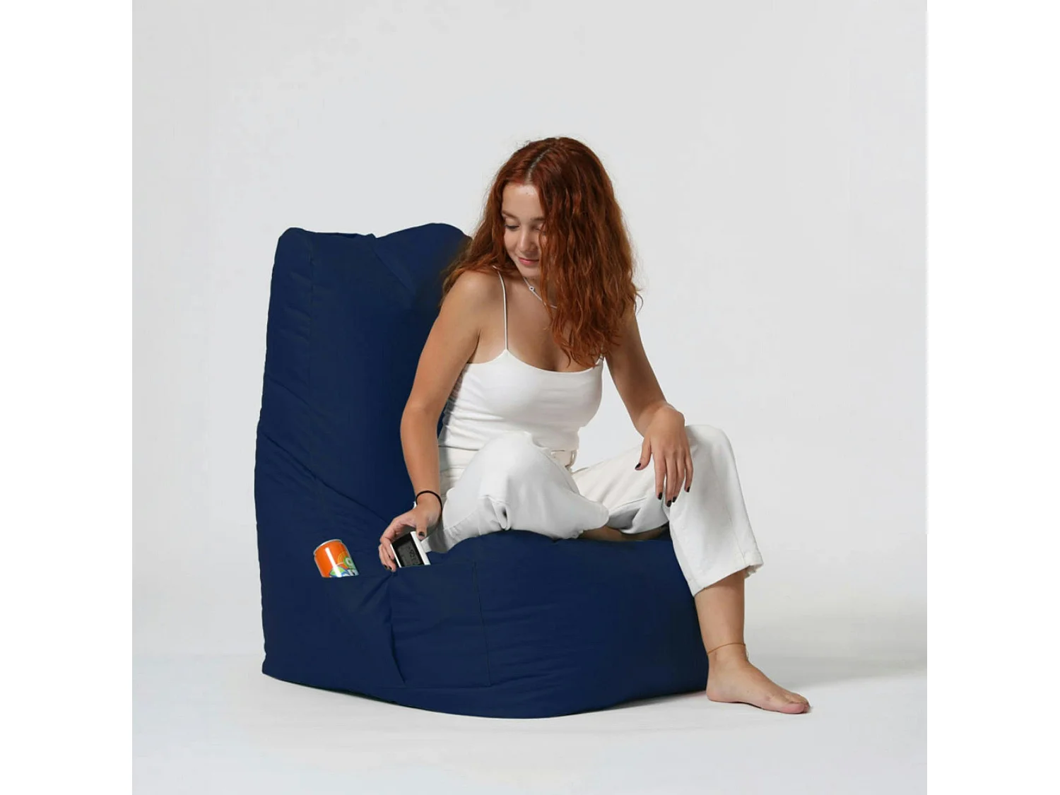 Pouf poire bleu foncé avec poches latérales ARTA