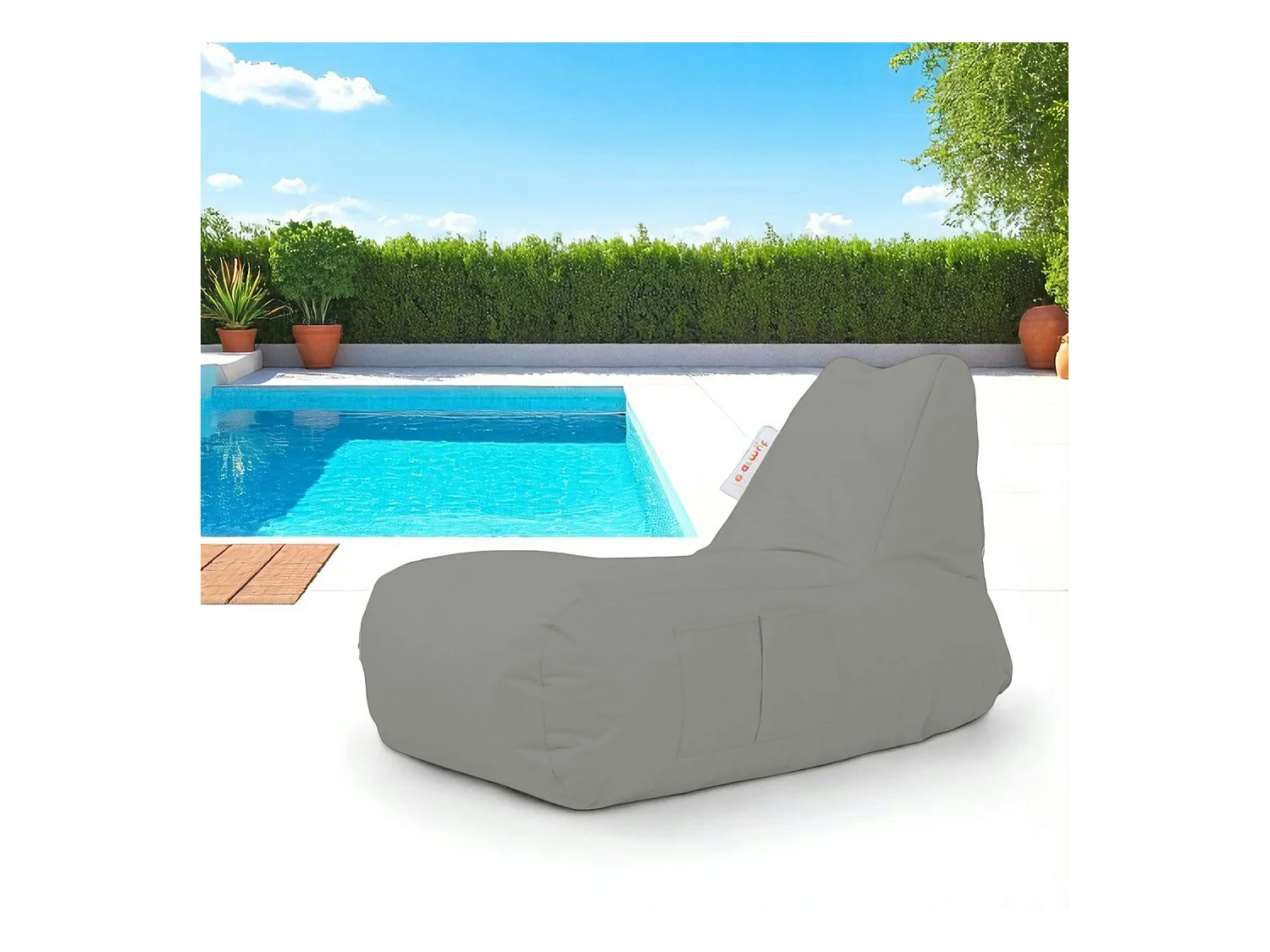 Grand pouf extérieur imperméable gris - avec poches ARTA