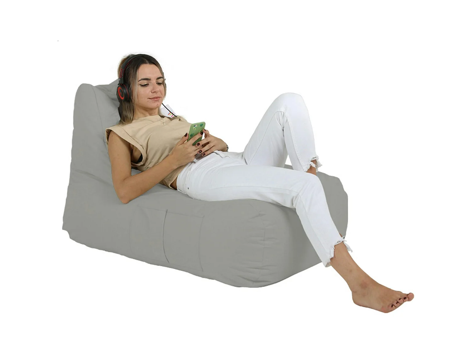 Grand pouf extérieur imperméable gris - avec poches ARTA