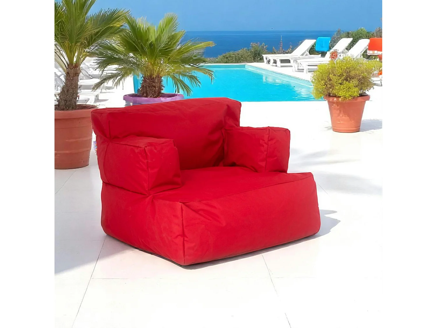 Pouf XXL extérieur avec accoudoirs - rouge ARTA