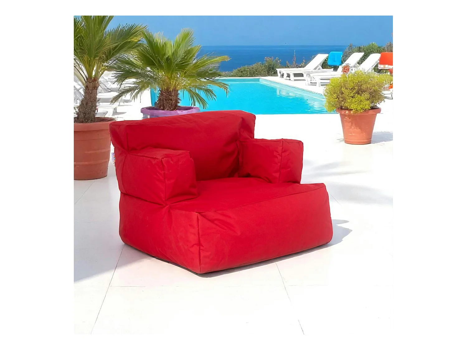 Pouf XXL extérieur avec accoudoirs - rouge ARTA