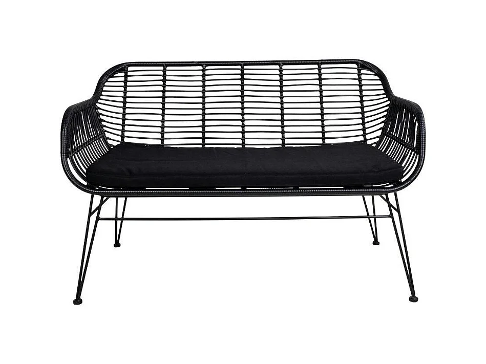 Canapé de jardin en résine tressée noire avec coussin d'assise noir IBIZA