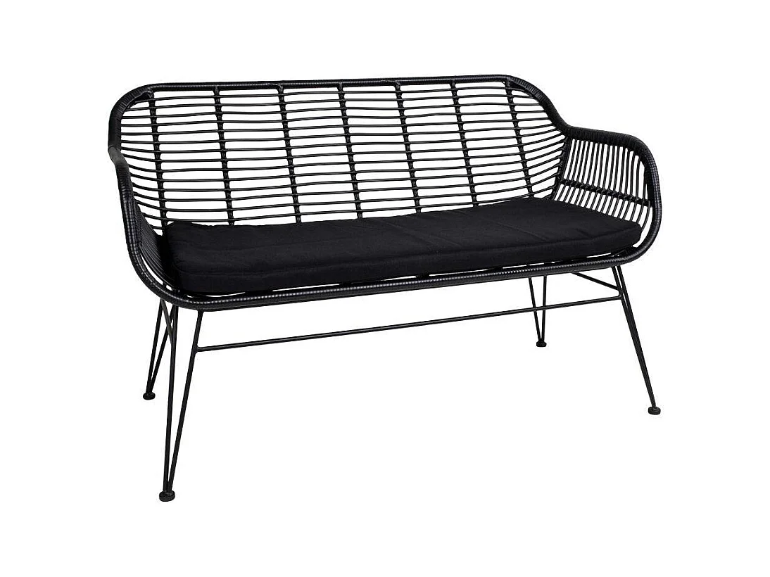 Canapé de jardin en résine tressée noire avec coussin d'assise noir IBIZA