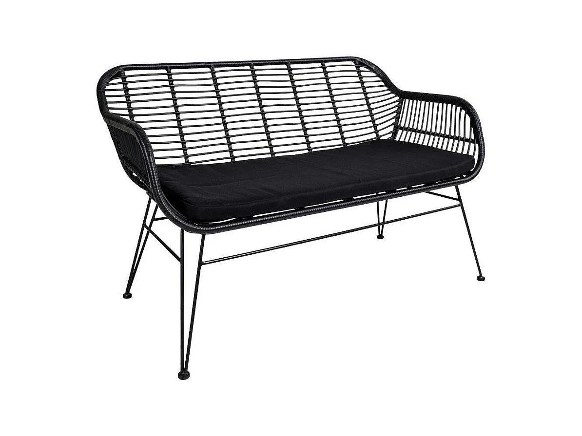 Canapé de jardin en résine tressée noire avec coussin d'assise noir IBIZA