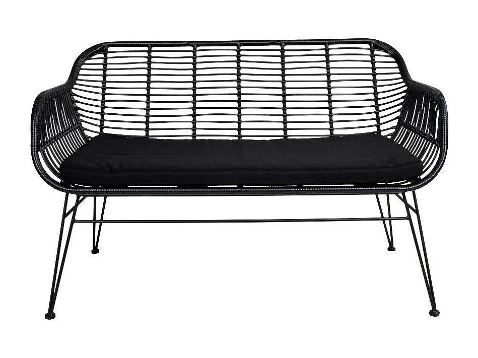 Canapé de jardin en résine tressée noire avec coussin d'assise noir IBIZA