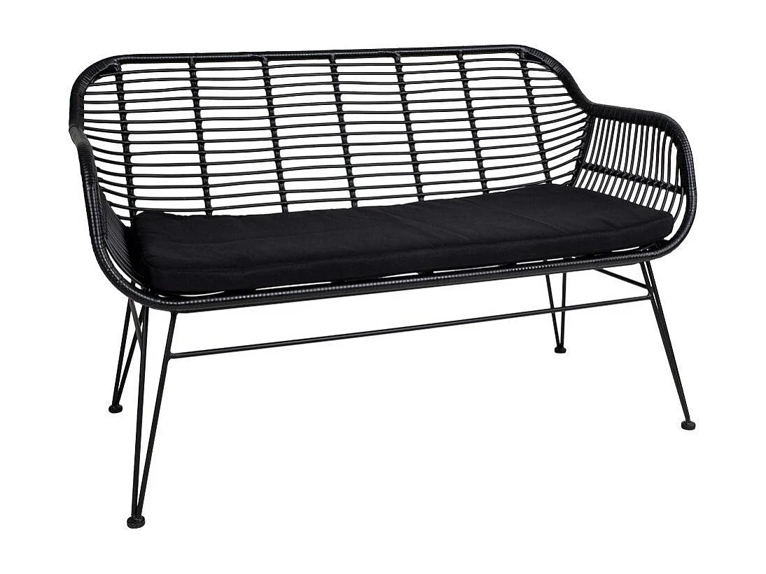 Canapé de jardin en résine tressée noire avec coussin d'assise noir IBIZA