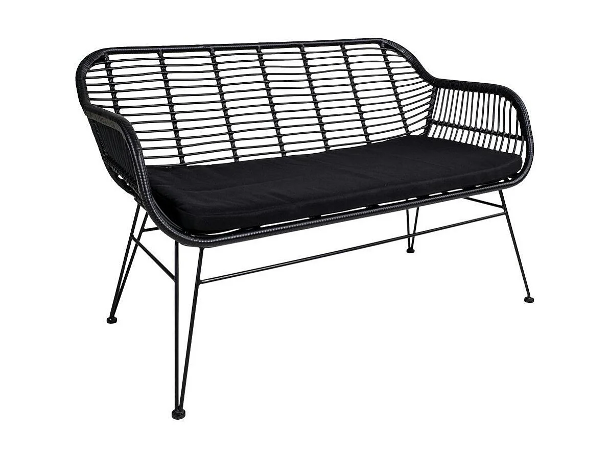 Canapé de jardin en résine tressée noire avec coussin d'assise noir IBIZA