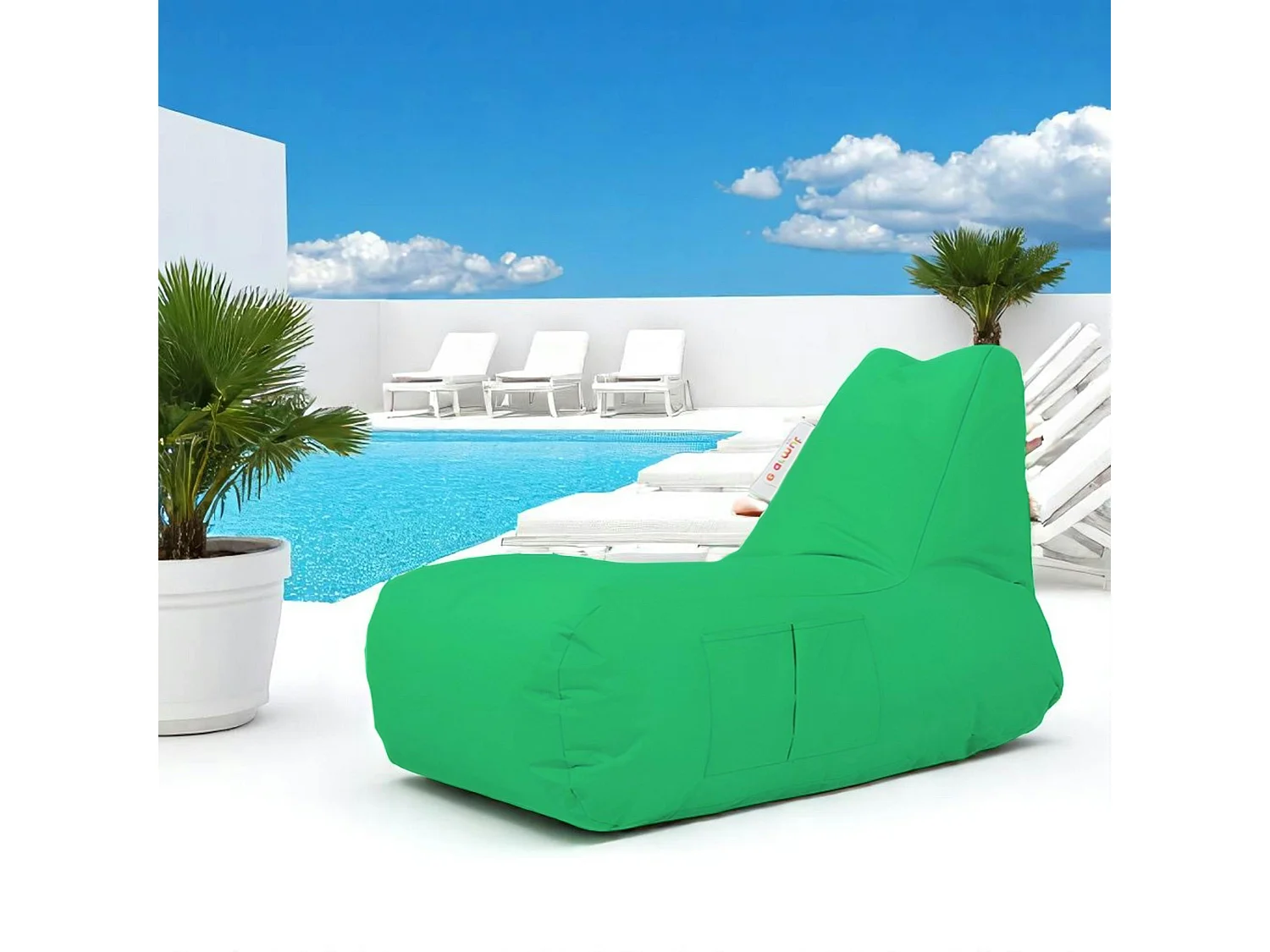 Grand pouf extérieur imperméable vert - avec poches ARTA
