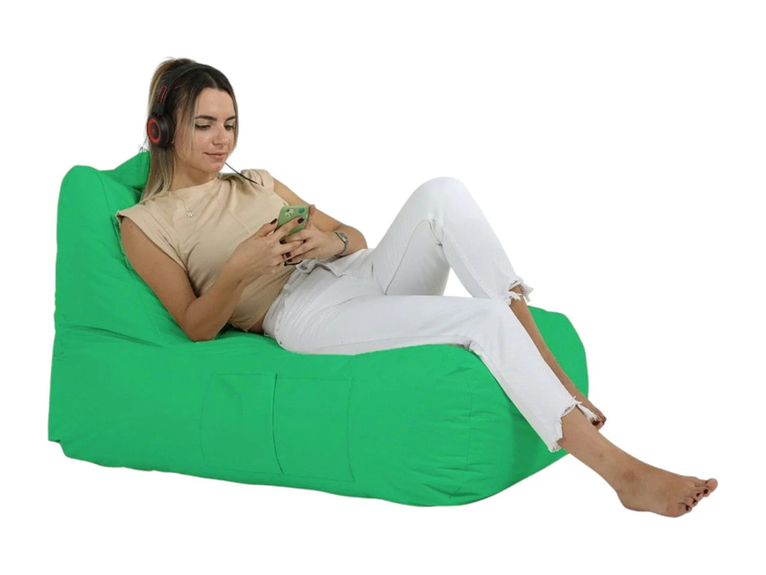Grand pouf extérieur imperméable vert - avec poches ARTA