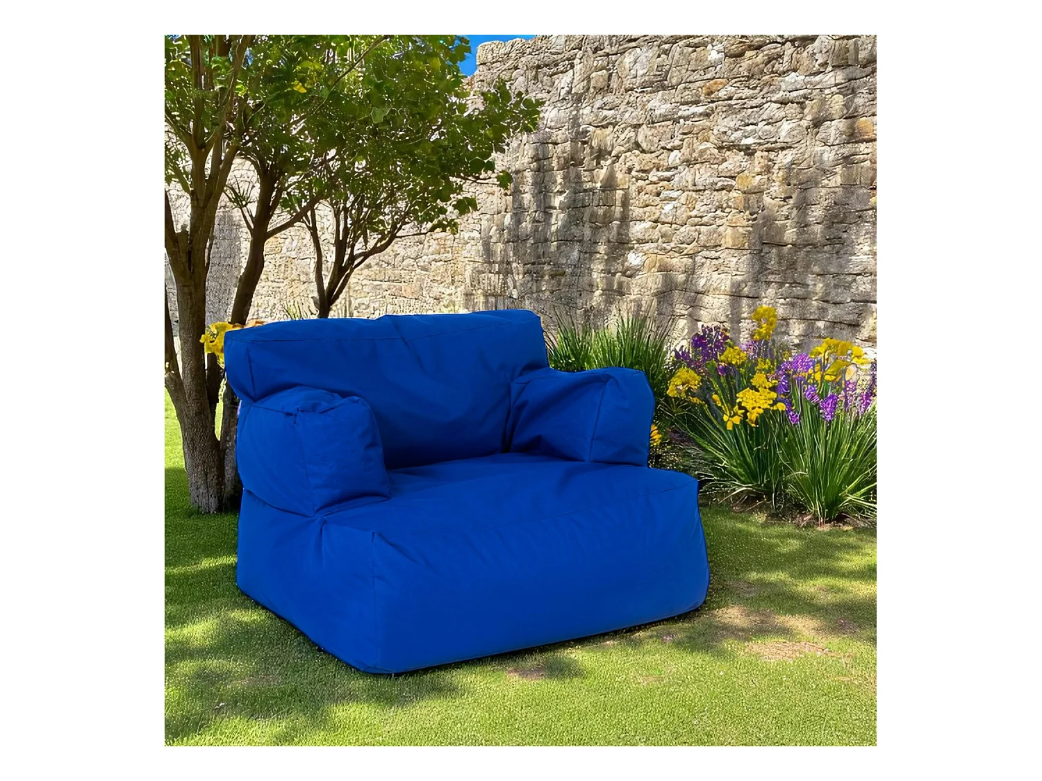 Pouf XXL extérieur avec accoudoirs - bleu ARTA