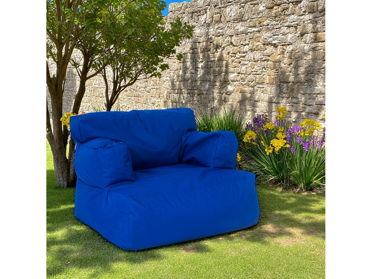 Pouf XXL extérieur avec accoudoirs - bleu ARTA